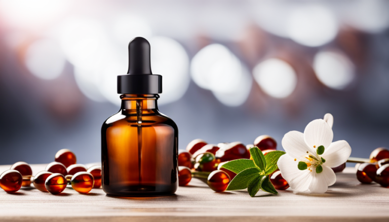 An image showcasing a small glass dropper releasing translucent droplets into a 10ml amber essential oil bottle, capturing the precise measurement and beauty of the process