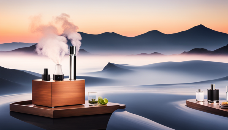 An image showcasing an elegant Essential Oil Nebulizer and a soothing Diffuser side by side, surrounded by a serene atmosphere