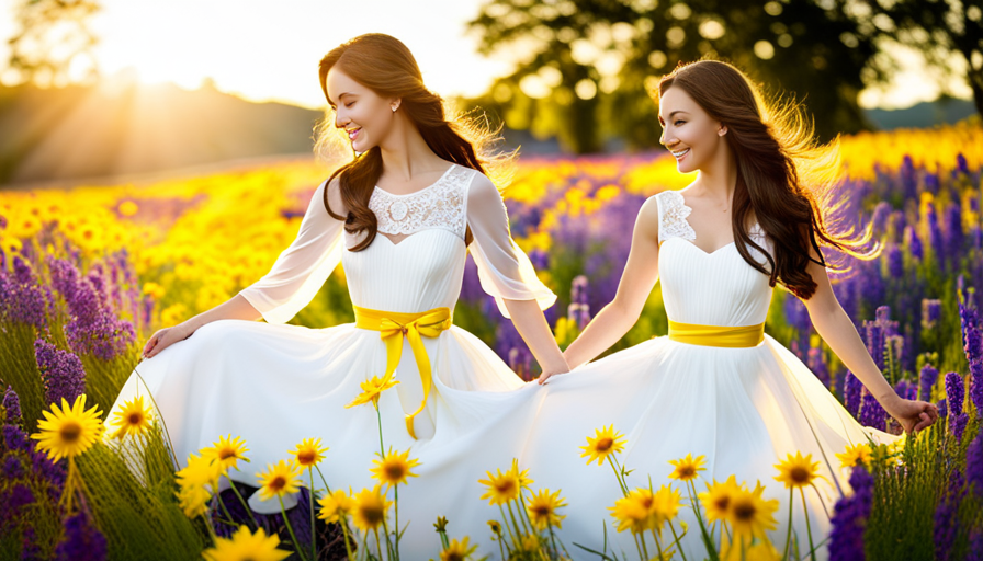 An image showcasing the invigorating powers of Joy essential oil: vibrant yellow rays of sunshine cascading onto a bouquet of blooming flowers, emitting an aura of happiness and serenity